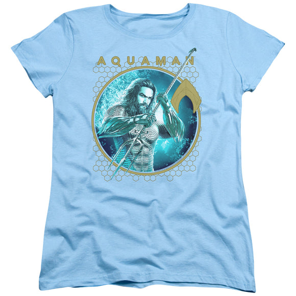 Aquaman Movie Womens T-Shirt Circle Portrait Light Blue Tee - Yoga Clothing for You