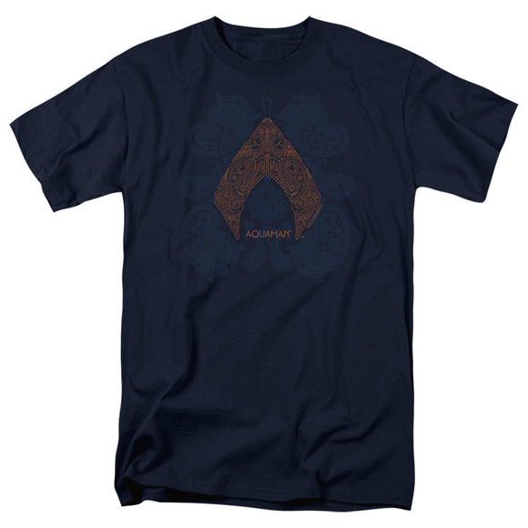 Aquaman Movie T-Shirt Paisley Logo Navy Tee - Yoga Clothing for You