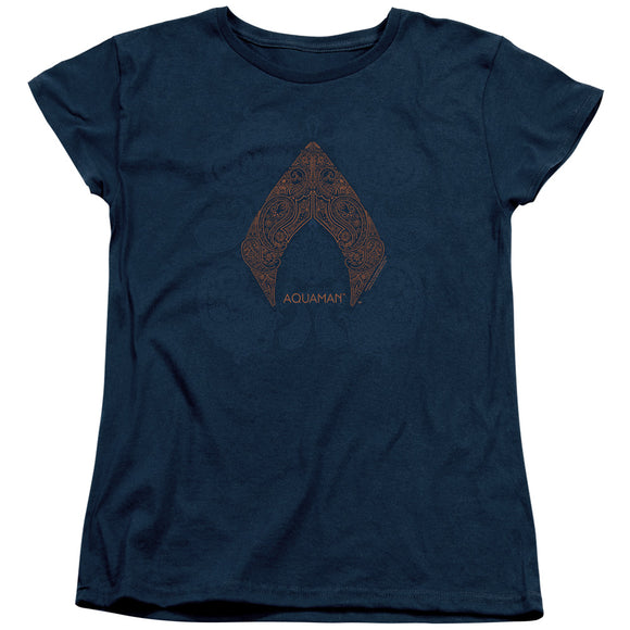 Aquaman Movie Womens T-Shirt Paisley Logo Navy Tee - Yoga Clothing for You