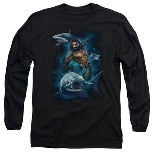 Aquaman Movie Long Sleeve T-Shirt Swimming with Sharks Black Tee - Yoga Clothing for You