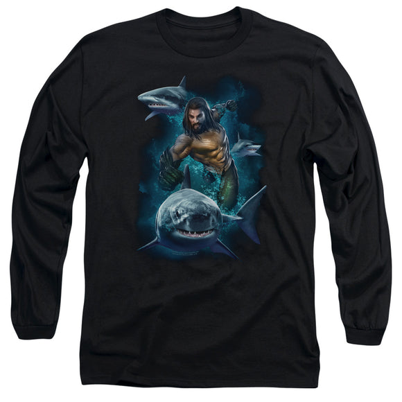 Aquaman Movie Long Sleeve T-Shirt Swimming with Sharks Black Tee - Yoga Clothing for You
