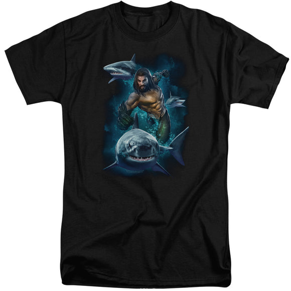 Aquaman Movie Tall T-Shirt Swimming with Sharks Black Tee - Yoga Clothing for You