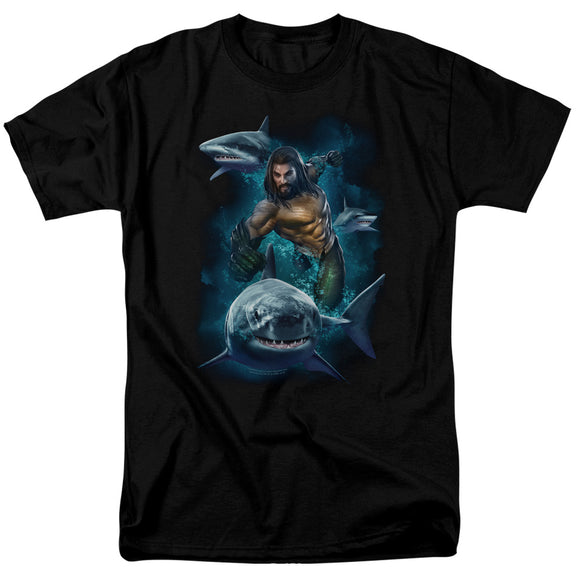 Aquaman Movie T-Shirt Swimming with Sharks Black Tee - Yoga Clothing for You
