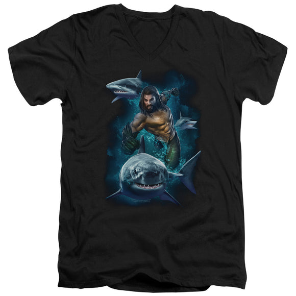 Aquaman Movie Slim Fit V-Neck T-Shirt Swimming with Sharks Black Tee - Yoga Clothing for You