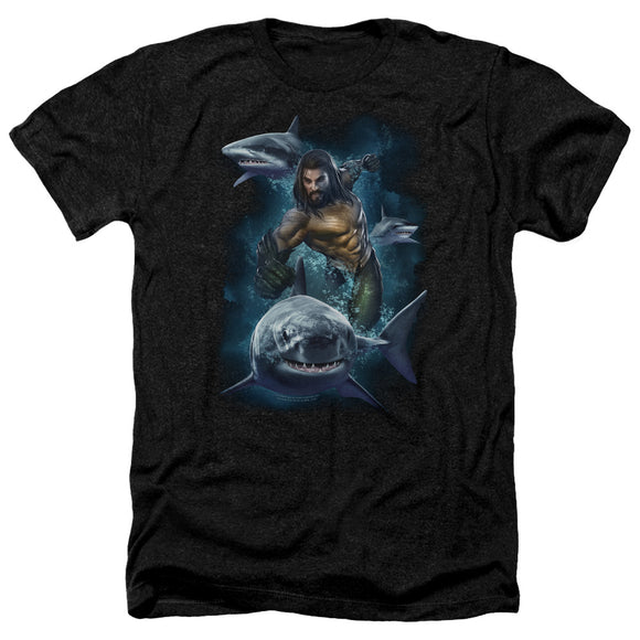 Aquaman Movie Heather T-Shirt Swimming with Sharks Black Tee - Yoga Clothing for You