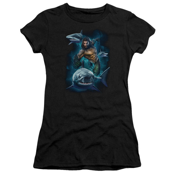Aquaman Movie Juniors T-Shirt Swimming with Sharks Black Premium Tee - Yoga Clothing for You