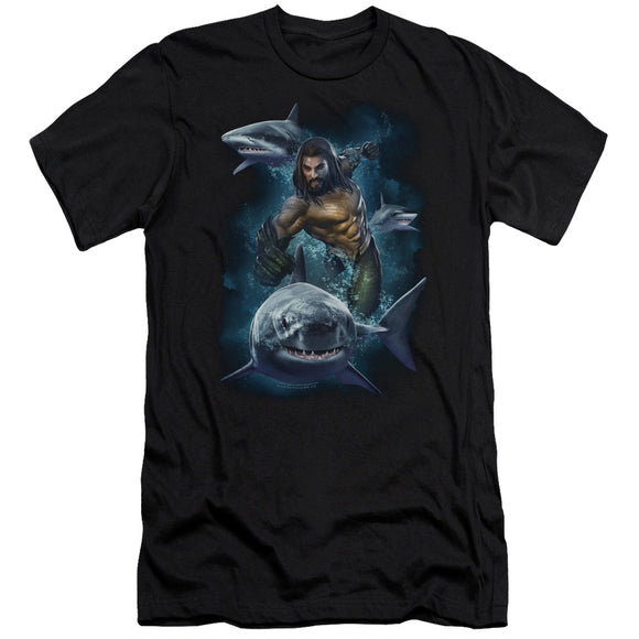 Aquaman Movie Slim Fit T-Shirt Swimming with Sharks Black Tee - Yoga Clothing for You