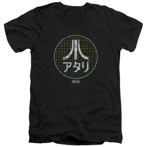 Atari Slim Fit V-Neck T-Shirt Japanese Grid Logo Black Tee - Yoga Clothing for You