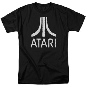 Atari Mens T-Shirt Distressed White Logo Black Tee - Yoga Clothing for You