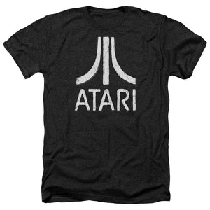 Atari Heather T-Shirt Distressed White Logo Black Tee - Yoga Clothing for You
