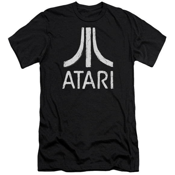 Atari Slim Fit T-Shirt Distressed White Logo Black Tee - Yoga Clothing for You