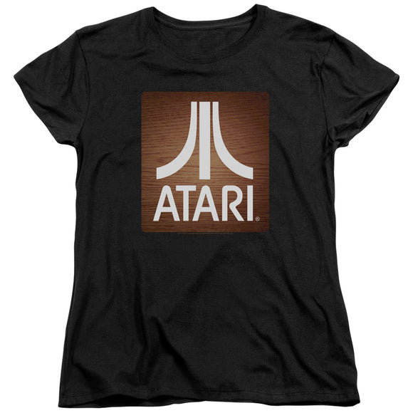 Atari Womens T-Shirt Classic Wood Square Black Tee - Yoga Clothing for You