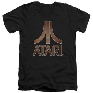 Atari Slim Fit V-Neck T-Shirt Classic Wood Emblem Logo Black Tee - Yoga Clothing for You