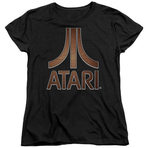 Atari Womens T-Shirt Classic Wood Emblem Logo Black Tee - Yoga Clothing for You