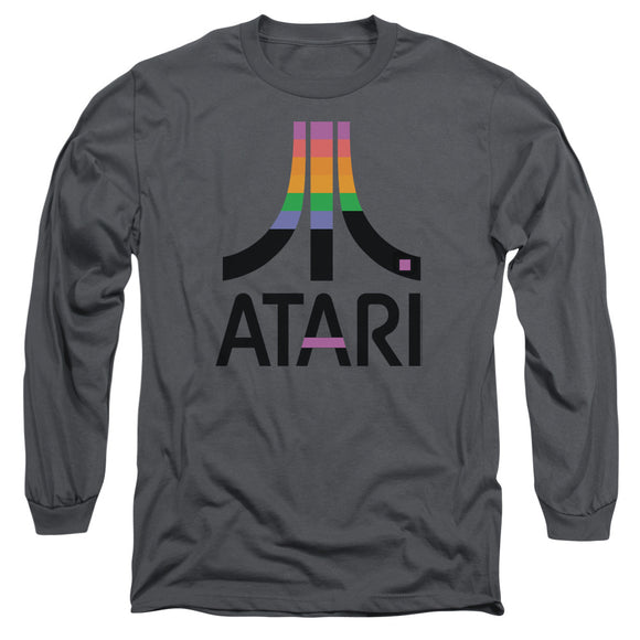 Atari Long Sleeve T-Shirt Retro Colors Logo Charcoal Tee - Yoga Clothing for You