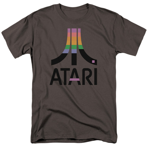 Atari Mens T-Shirt Retro Colors Logo Charcoal Tee - Yoga Clothing for You