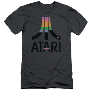 Atari Slim Fit T-Shirt Retro Colors Logo Charcoal Tee - Yoga Clothing for You