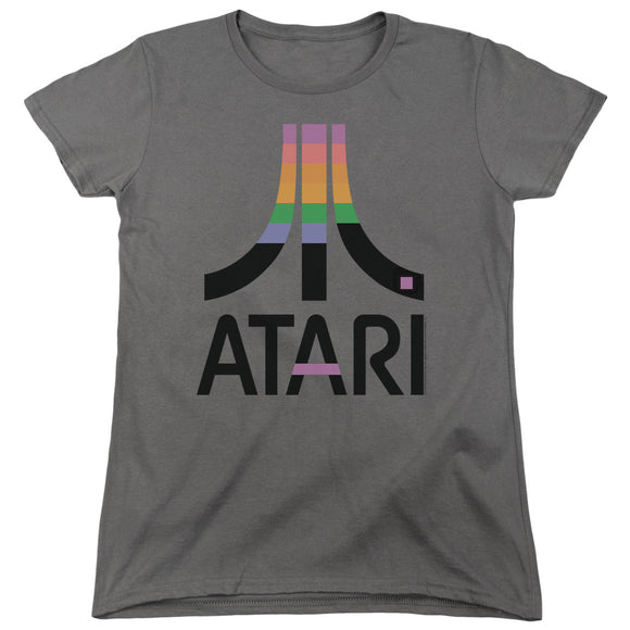 Atari Womens T-Shirt Retro Colors Logo Charcoal Tee - Yoga Clothing for You