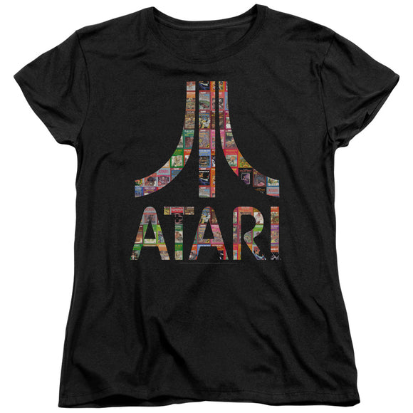Atari Womens T-Shirt Game Box Art Logo Black Tee - Yoga Clothing for You