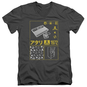 Atari Slim Fit V-Neck T-Shirt Kanji Squares Charcoal Tee - Yoga Clothing for You