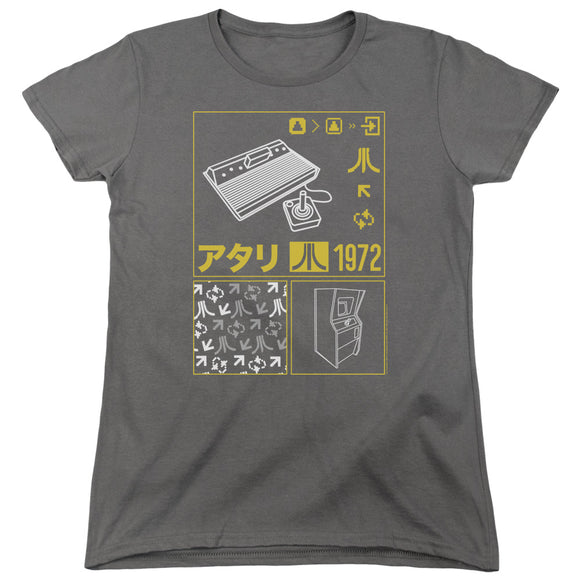 Atari Womens T-Shirt Kanji Squares Charcoal Tee - Yoga Clothing for You