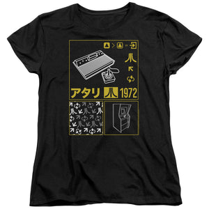 Atari Womens T-Shirt Kanji Squares Black Tee - Yoga Clothing for You