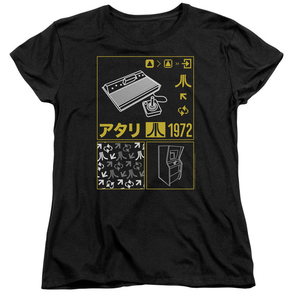 Atari Womens T-Shirt Kanji Squares Black Tee - Yoga Clothing for You