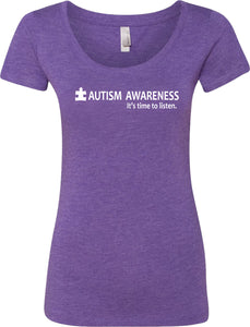 Autism Awareness Time to Listen Ladies Scoop Neck Shirt - Yoga Clothing for You