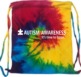 Autism Awareness Time to Listen Tie Dye Drawstring Bag - Yoga Clothing for You