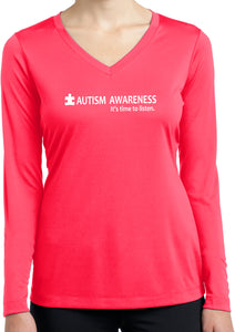 Autism Awareness Time to Listen Ladies Dry Wicking Long Sleeve - Yoga Clothing for You