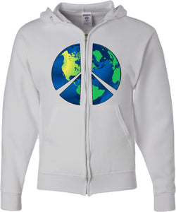 Peace Sign Full Zip Hoodie Blue Earth - Yoga Clothing for You