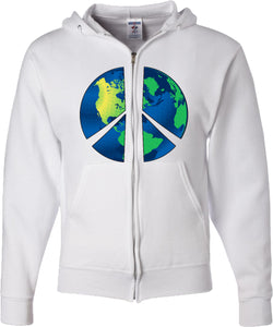 Peace Sign Full Zip Hoodie Blue Earth - Yoga Clothing for You