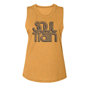 Soul Train Logo Ladies Sleeveless Muscle Gold Tank Top - Yoga Clothing for You