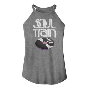 Soul Train Vinyl Record Ladies Grey Rocker Tank Top - Yoga Clothing for You