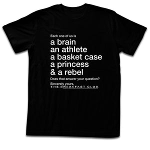 The Breakfast Club Character Titles Black Tall T-shirt - Yoga Clothing for You