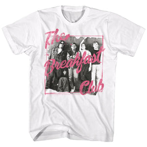 The Breakfast Club Photo with Pink Writing White T-shirt - Yoga Clothing for You