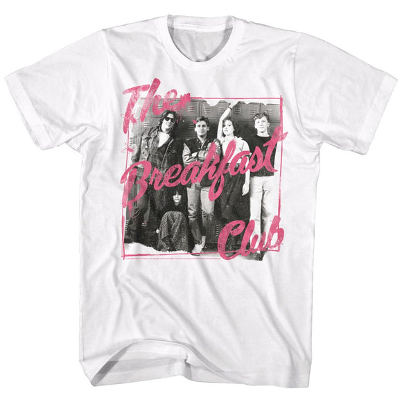 The Breakfast Club Photo with Pink Writing White T-shirt - Yoga Clothing for You