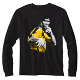 Bruce Lee Long Sleeve T-Shirt Hooowah Fighting Stance Black Tee - Yoga Clothing for You