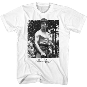 Bruce Lee Black and White Portrait White T-shirt - Yoga Clothing for You