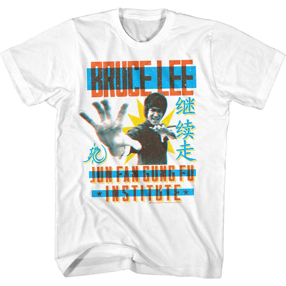 Bruce Lee Colorful Jun Fan Gung Fu Institute White T-shirt - Yoga Clothing for You