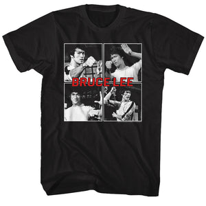 Bruce Lee Four Poses Black T-shirt - Yoga Clothing for You