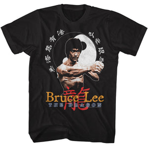 Bruce Lee The Dragon and Yin Yang Symbol Black T-shirt