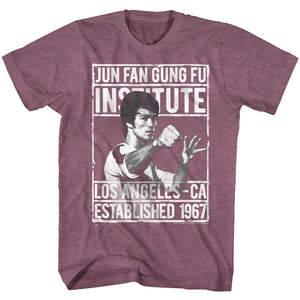 Bruce Lee Distressed Jun Fan Gung Fu Maroon Heather T-shirt - Yoga Clothing for You