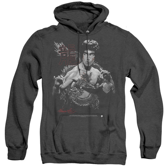 Bruce Lee The Dragon Two Poses Black Heather Hoodie - Yoga Clothing for You