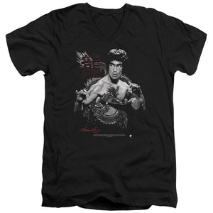 Bruce Lee The Dragon Two Poses Black V-neck Shirt - Yoga Clothing for You