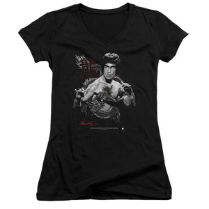Bruce Lee The Dragon Two Poses Juniors V-neck Shirt - Yoga Clothing for You