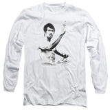 Bruce Lee Serious Fighting Pose White Long Sleeve Shirt - Yoga Clothing for You