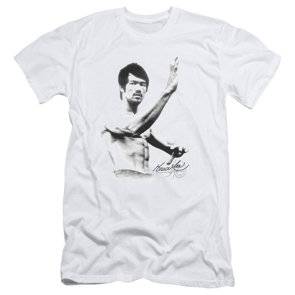 Bruce Lee Serious Fighting Pose White Slim Fit T-shirt - Yoga Clothing for You