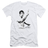 Bruce Lee Serious Fighting Pose White Slim Fit T-shirt - Yoga Clothing for You