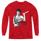 Kids Bruce Lee T-Shirt Nunchucks Pose Youth Long Sleeve Shirt - Yoga Clothing for You